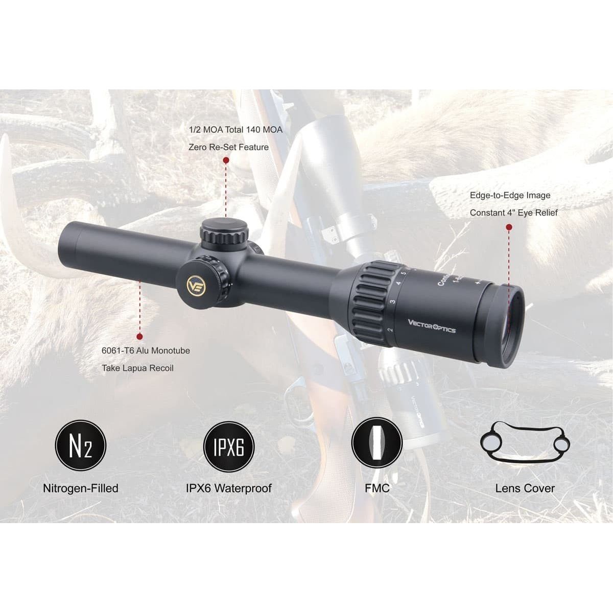 Optics Continental HD 1-6x24 Hunting Riflescope Optical Rifle Scope