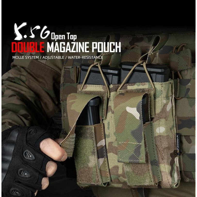 Tactical Magazine Pouch Mag Carrier Double Open Top 5.56 &amp; Pistool MOLLE