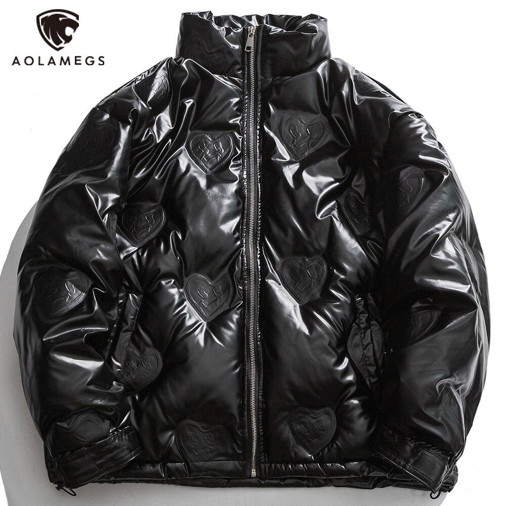 Winter Jacket Men Heart Embossing Solid Color Zipper Black Parkas