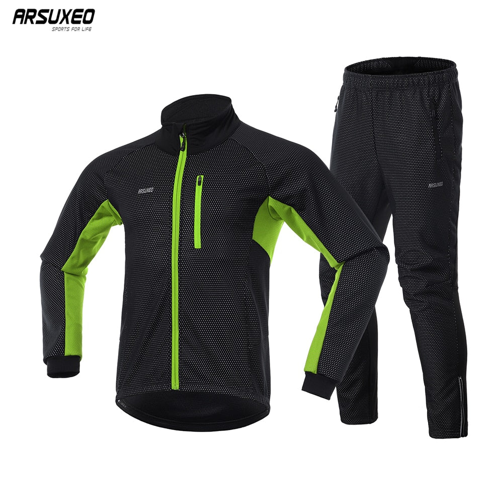 Men Winter Thermal Cycling Jacket Set Windproof Waterproof Warm Bike