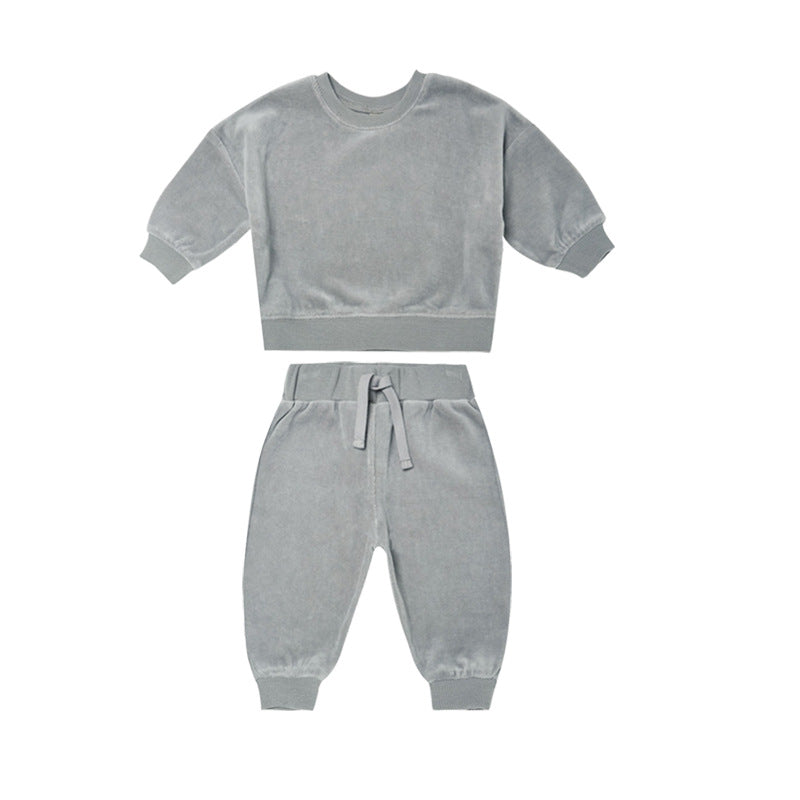 Baby 1pcs Solid Color Soft Cotton Hoodie Combo Trousers Autumn Outfit