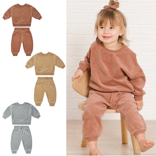 Baby 1pcs Solid Color Soft Cotton Hoodie Combo Trousers Autumn Outfit