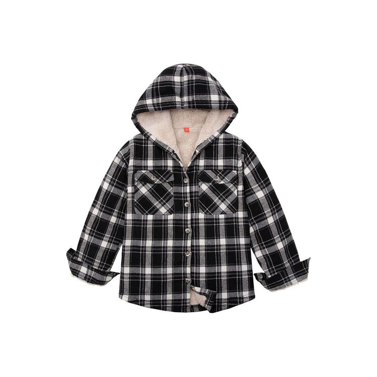 Girls Hooded Plaid Flannel Shirt Jacket,Sherpa Lined