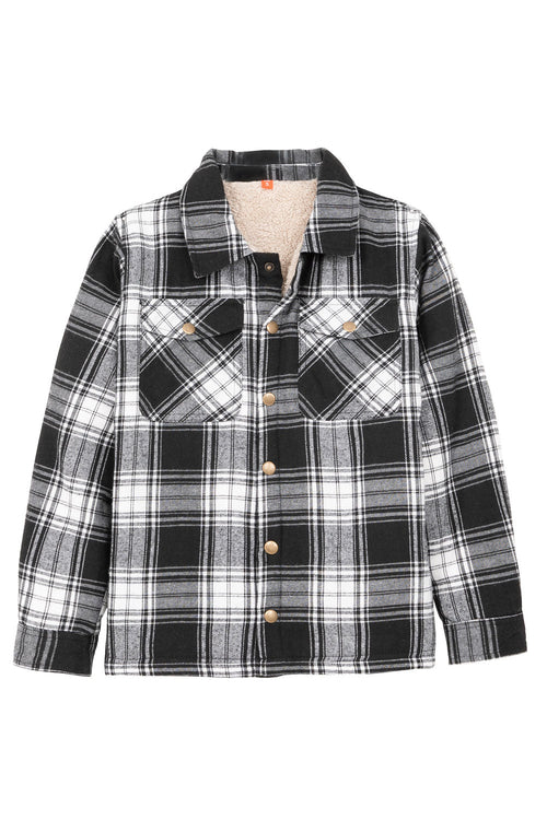 Toddler Boys and Girls Sherpa Lined Snap Flannel Shirt,Plaid Shacket