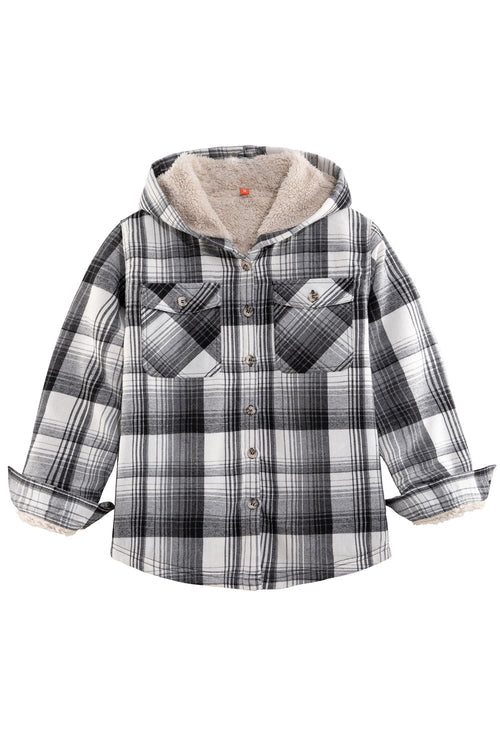 Boys Sherpa Lined Flannel Plaid Shirt Jacket,Hooded Flannel Jacket