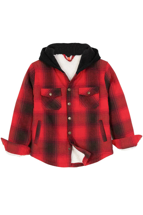 Kids Boys and Girls Fleece-Lined Snap Flannel Shirt,Hooded Plaid