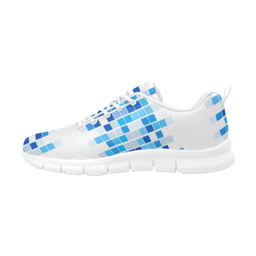 Sneakers For Women, Blue And White Mosaic Print - Running Shoes