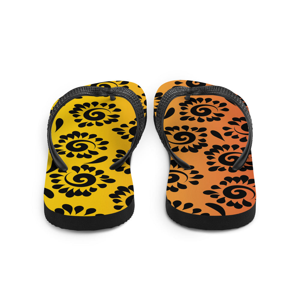 Orange Red Black Patterned Flip-Flops