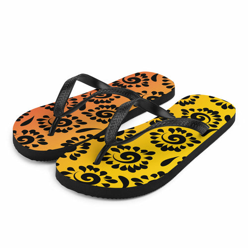 Orange Red Black Patterned Flip-Flops