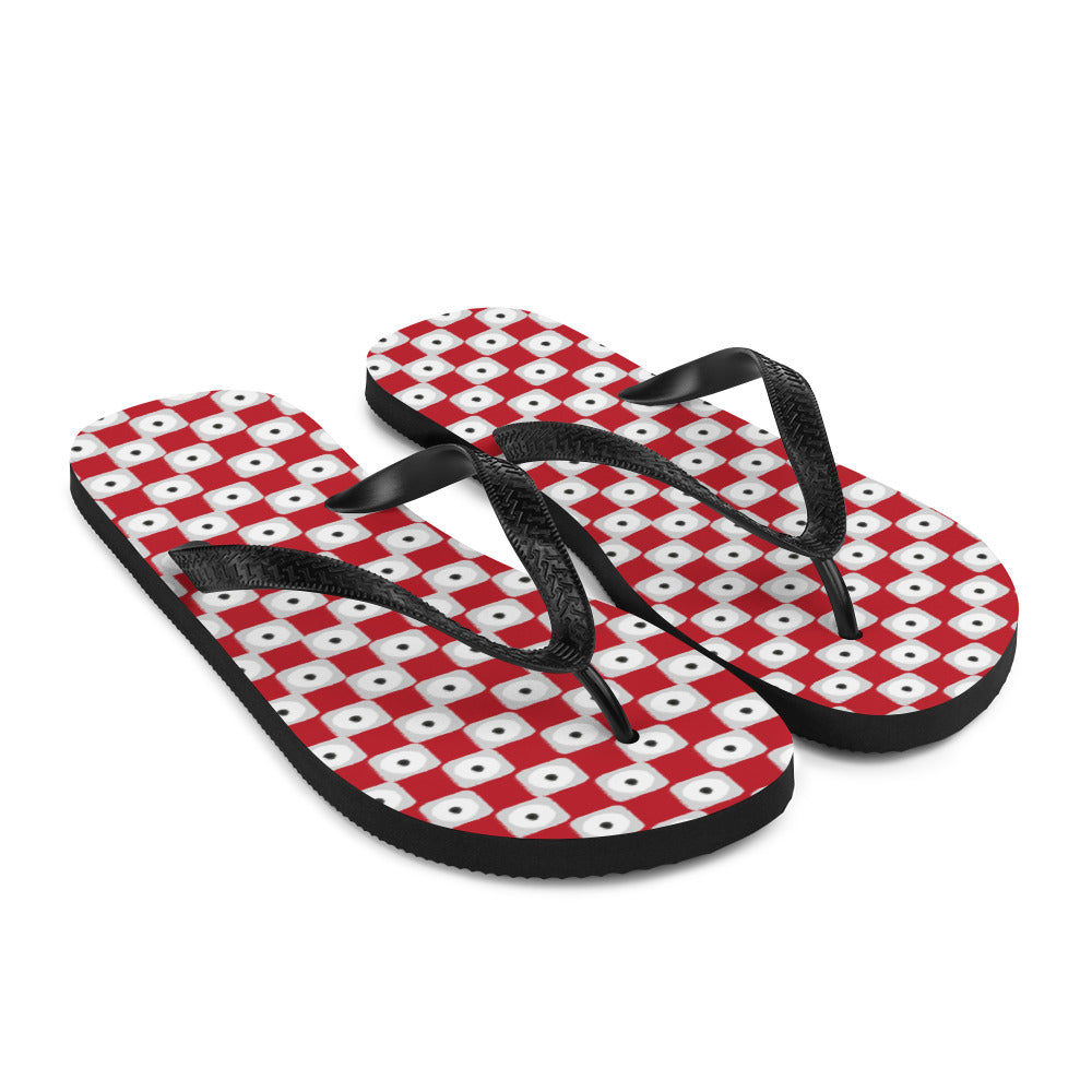 Red Chequered Pattern Flip-Flops