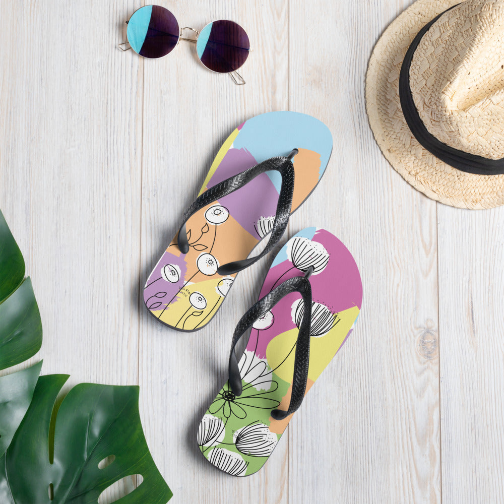 Pretty Pastel Flower Print Flip-Flops