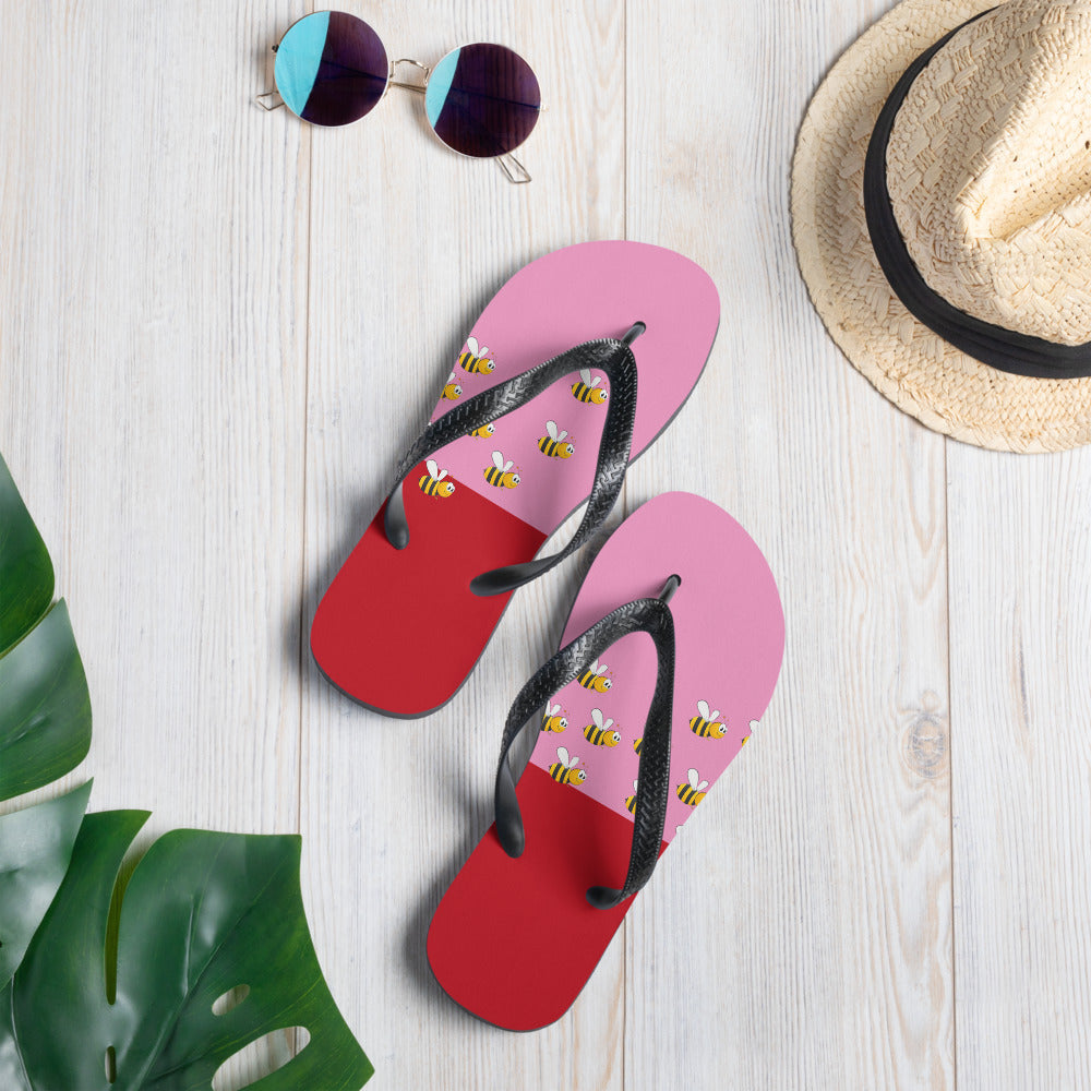 Pink and Red Bee Flip-Flops Adult and Child Flip Flop