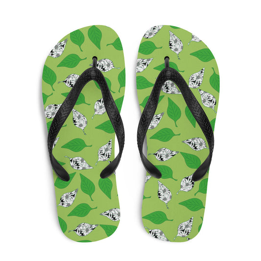 Green Leaf Print Flip-Flops