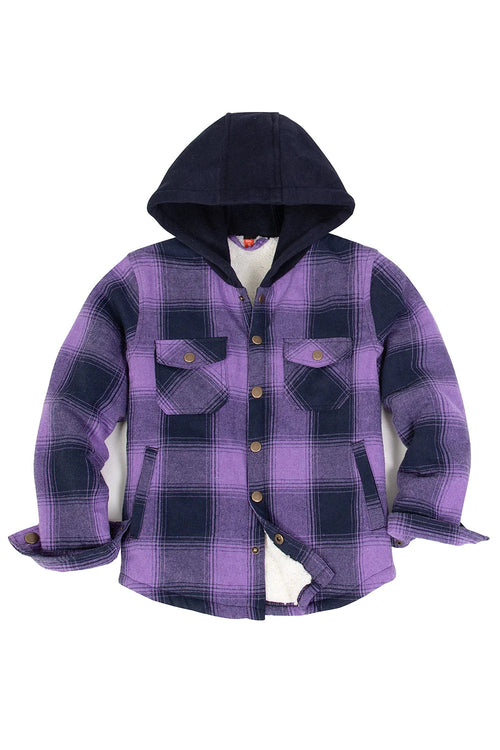 Kids Boys and Girls Fleece-Lined Snap Flannel Shirt,Hooded Plaid