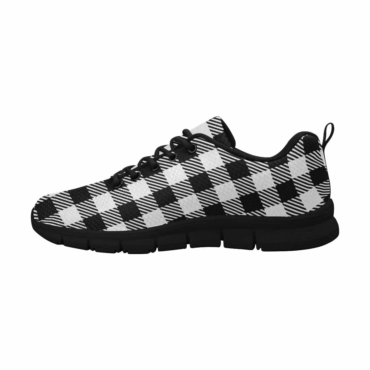 Sneakers For Men, Buffalo Plaid Black And White Running Shoe