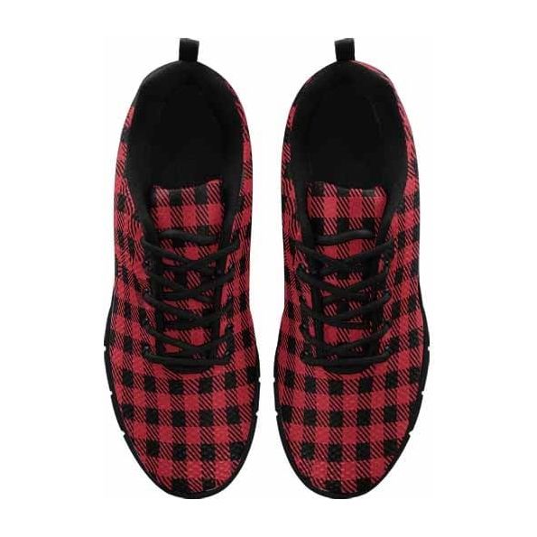 Sneakers For Men, Buffalo Plaid Red And Black Running Shoes Dg852