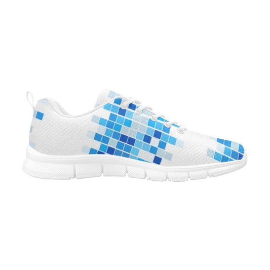 Sneakers For Women, Blue And White Mosaic Print - Running Shoes