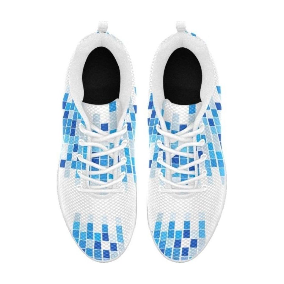 Sneakers For Women, Blue And White Mosaic Print - Running Shoes