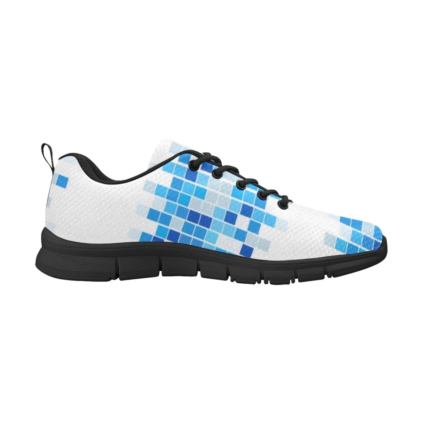 Sneakers For Women, Blue And White Mosaic Print - Running Shoes