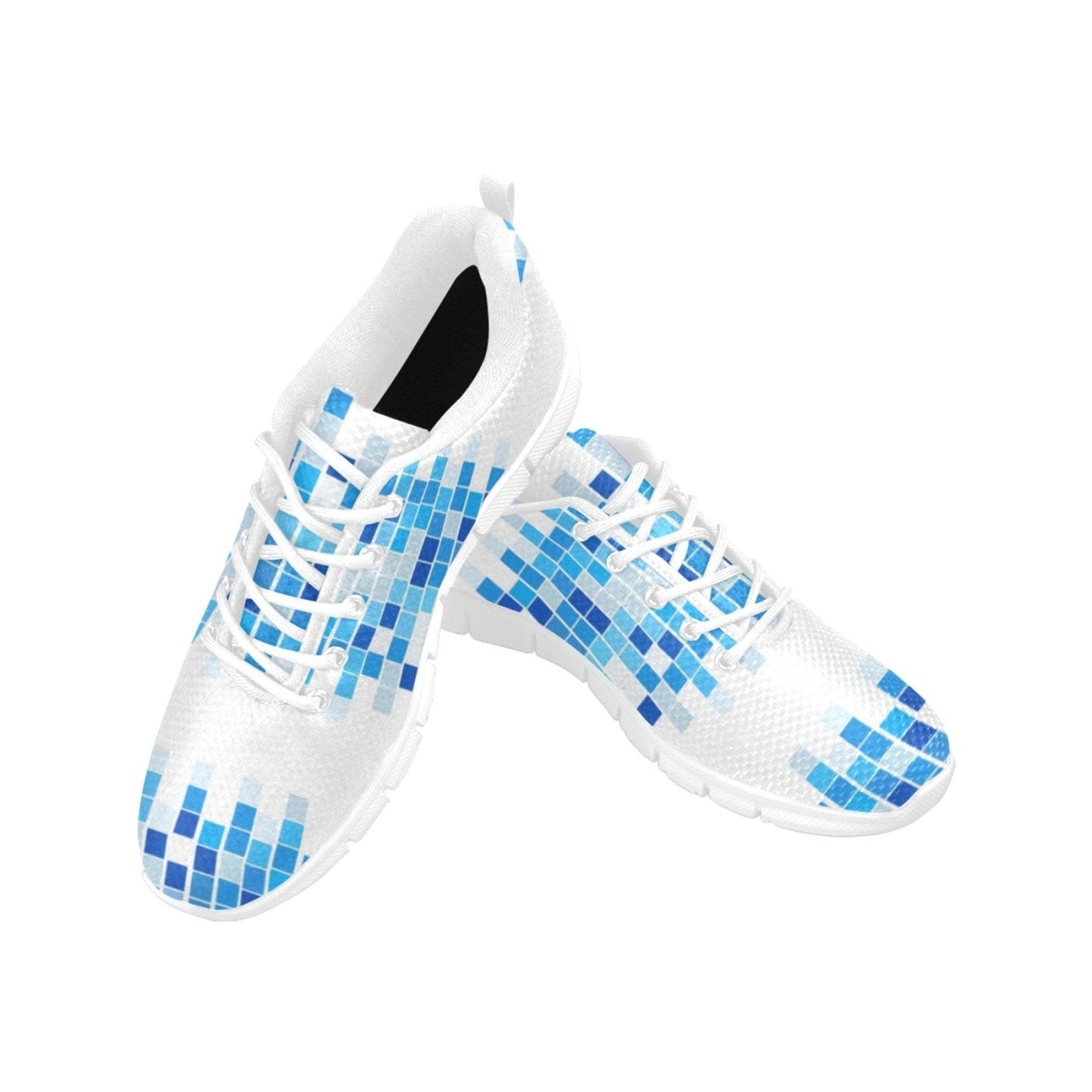 Sneakers For Women, Blue And White Mosaic Print - Running Shoes