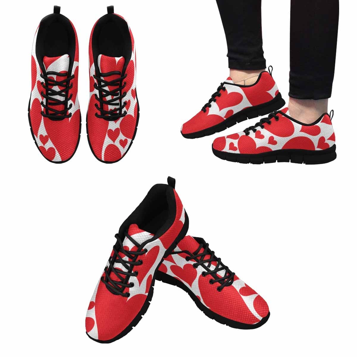 Sneakers For Women, Love Red Hearts - S926