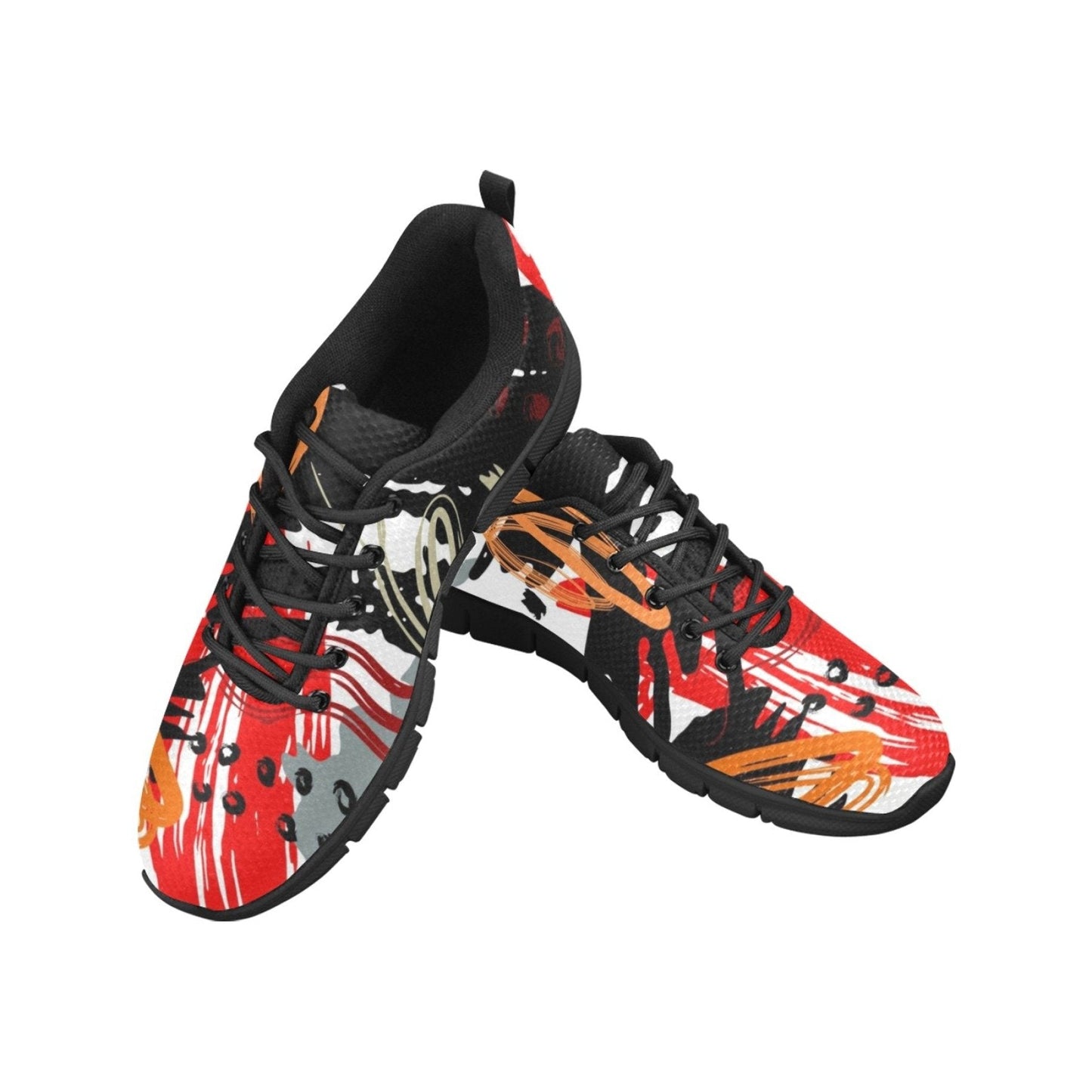 Womens Sneakers, Black And White Abstract Print Running Shoes