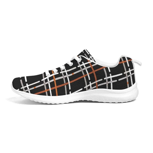 Womens Sneakers - Canvas Running Shoes, Black Plaid Print