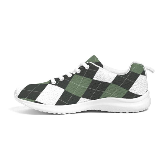 Womens Sneakers - Green And White Plaid Canvas Sports Shoes / Running