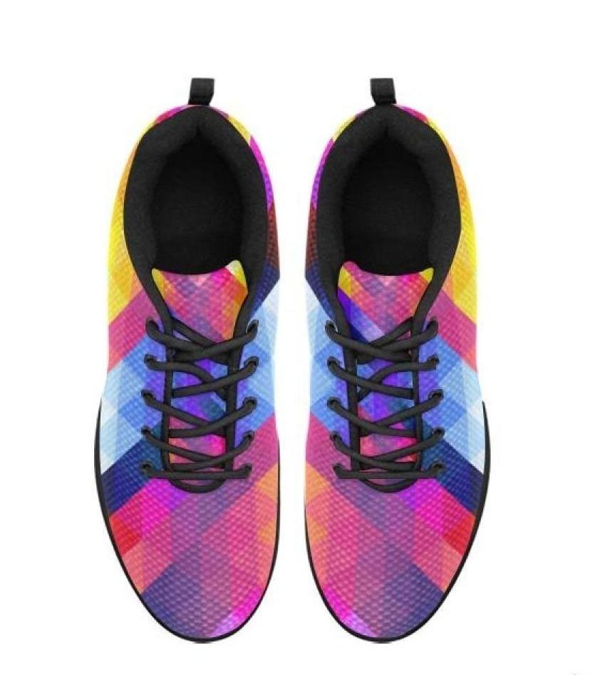 Womens Sneakers, Multicolor Grid Illustration Running Shoes