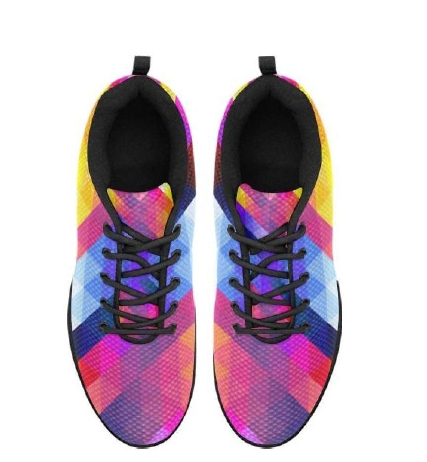 Damen-Sneakers, Laufschuhe mit geometrischem Regenbogen-Print