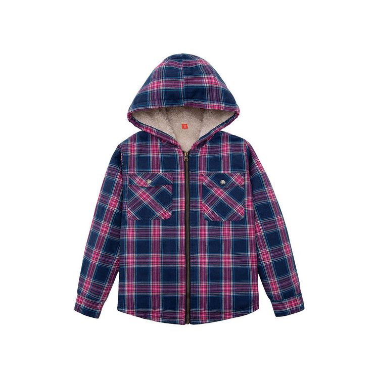 Girls Sherpa Lined Full Zip Plaid Flannel Shirt,Hooded Flannel Jacket