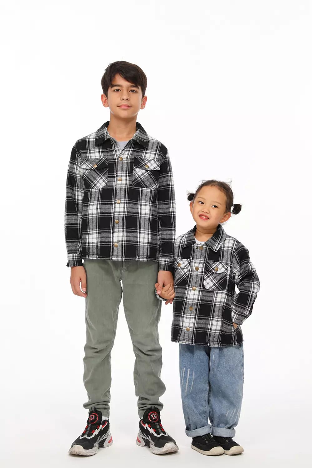 Boys and Girls Sherpa Lined Snap Plaid Shirt Jacket,Flannel Shacket