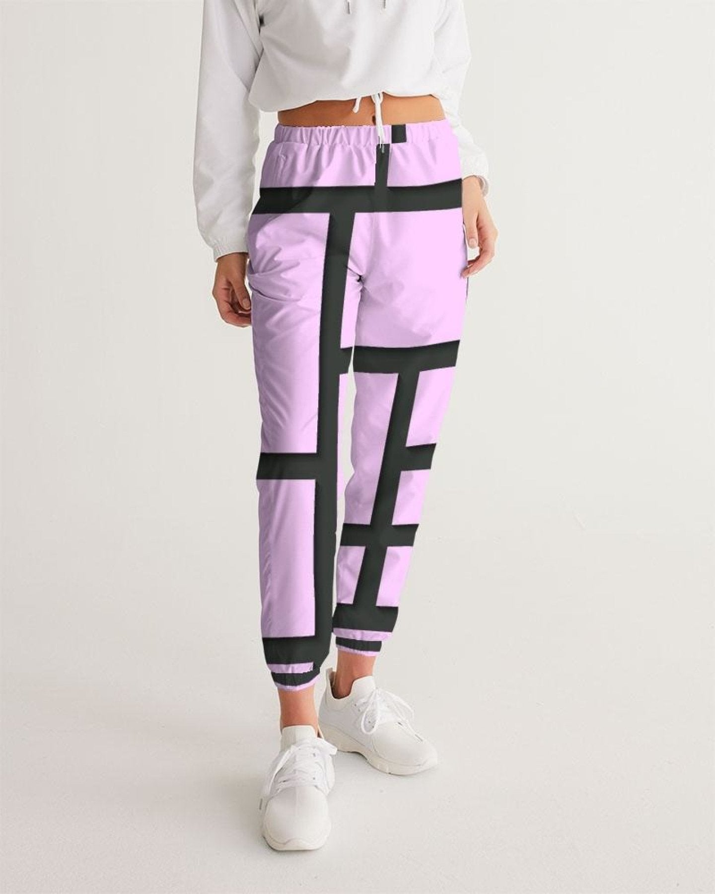 Womens Track Pants - Purple & Black Block Grid Sports Pants