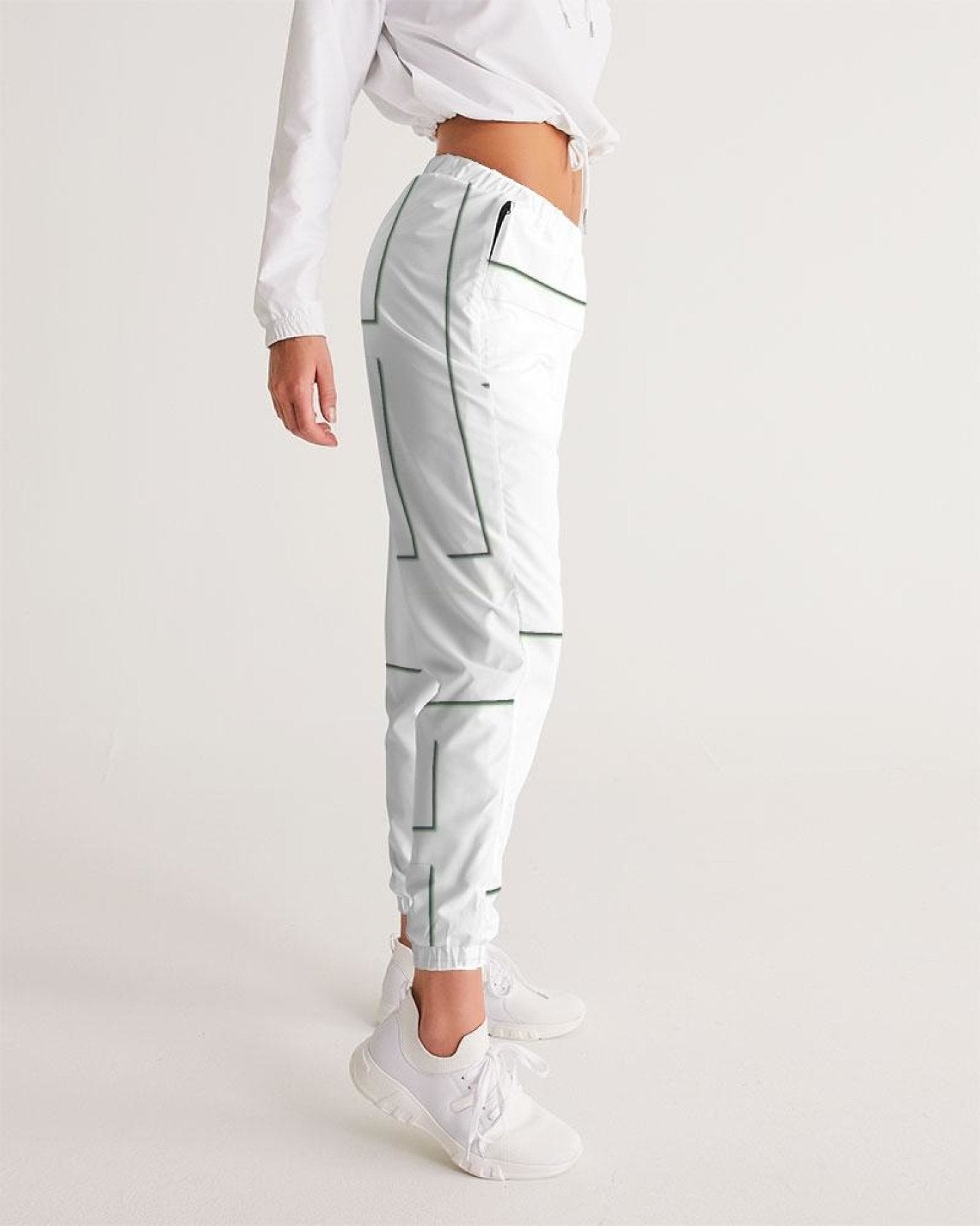 Womens Track Pants - White & Gray Block Grid Graphic Sports Pants