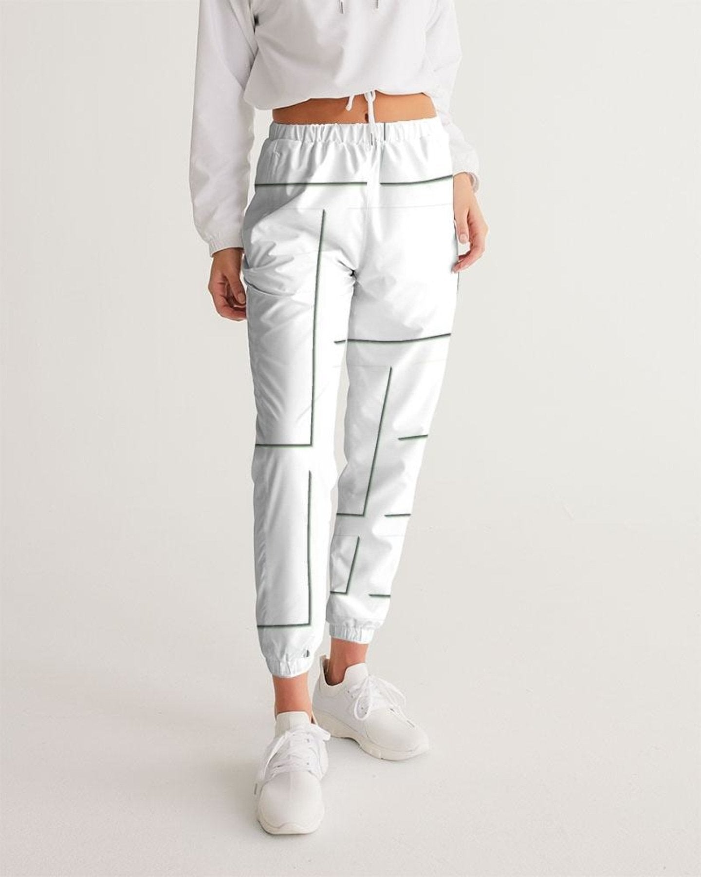 Womens Track Pants - White & Gray Block Grid Graphic Sports Pants