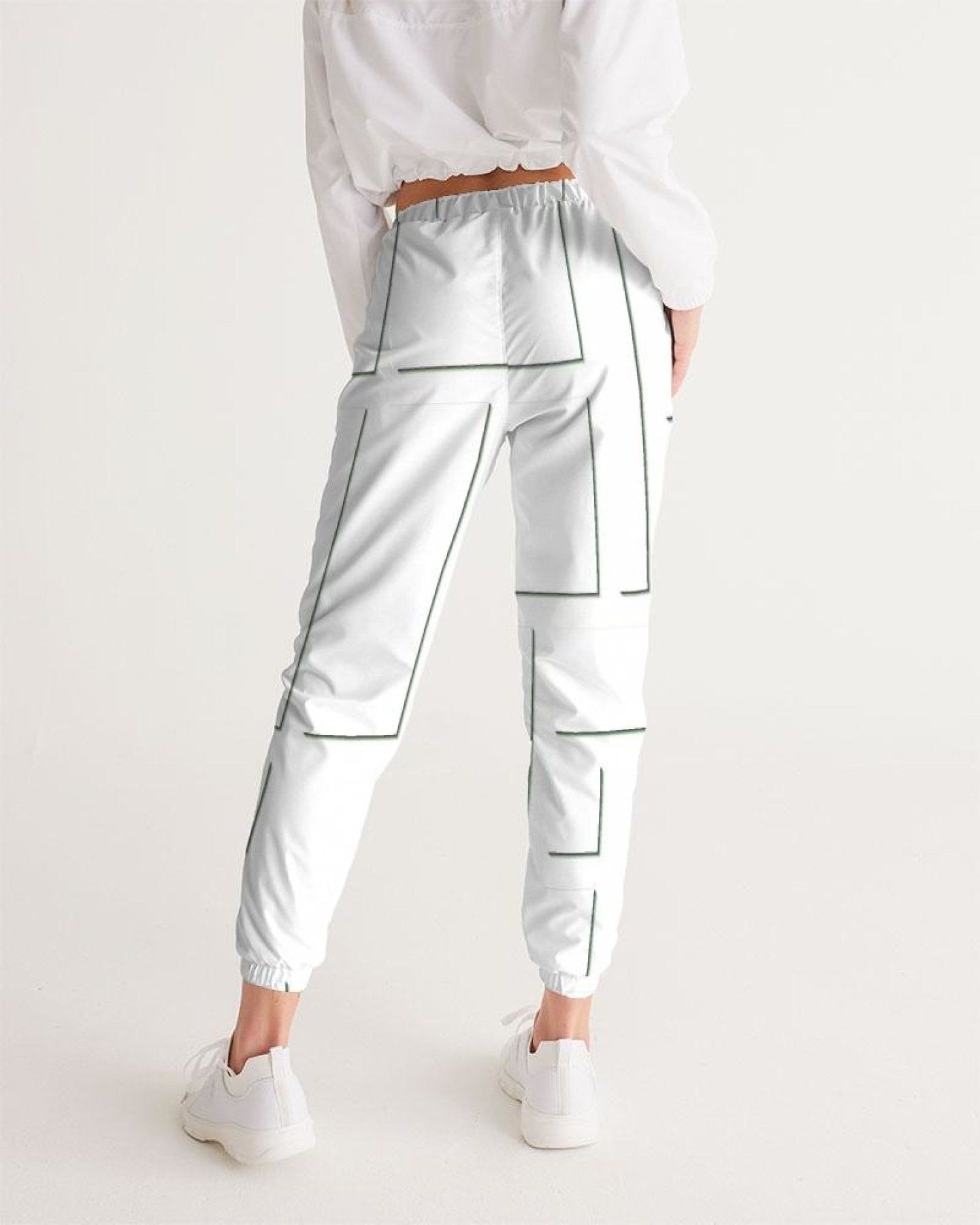 Womens Track Pants - White & Gray Block Grid Graphic Sports Pants