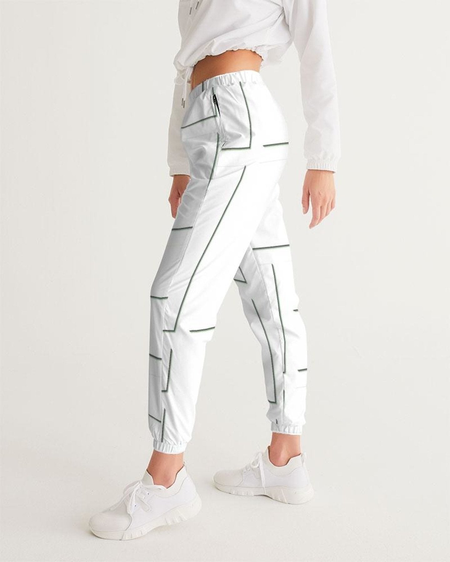 Womens Track Pants - White & Gray Block Grid Graphic Sports Pants