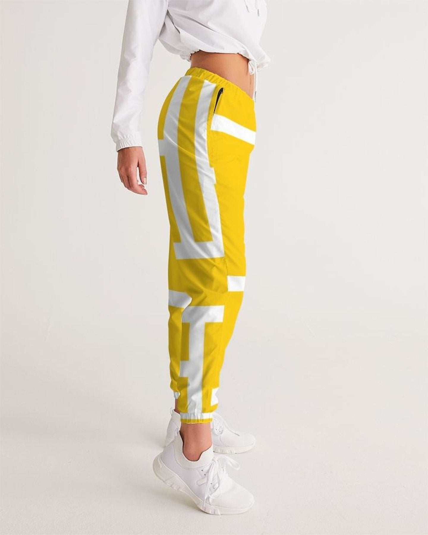 Womens Track Pants - Yellow & White Geometric Graphic Sports Pants