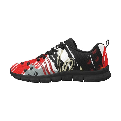 Womens Sneakers, Black And White Abstract Print Running Shoes