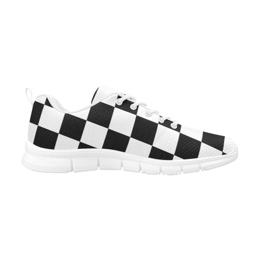 Sneakers For Women, Black And White Plaid Checker Print - Running