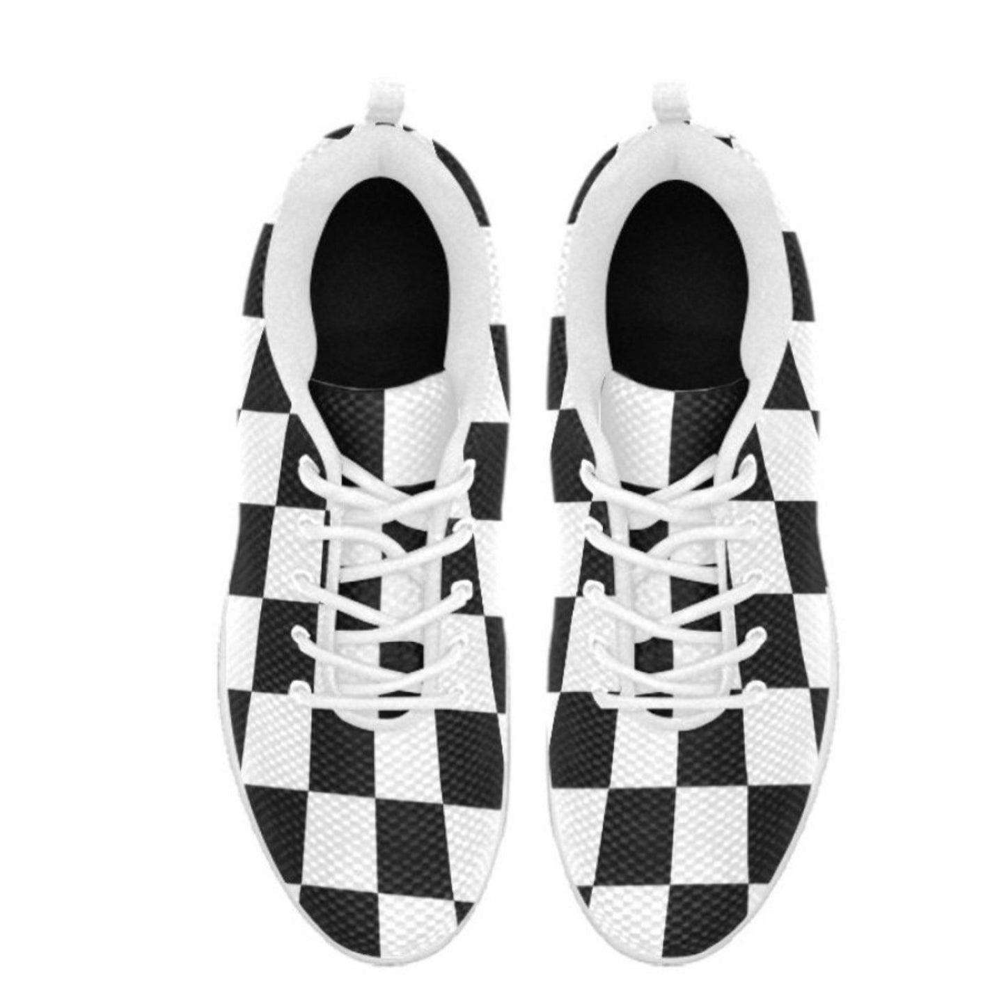 Sneakers For Women, Black And White Plaid Checker Print - Running