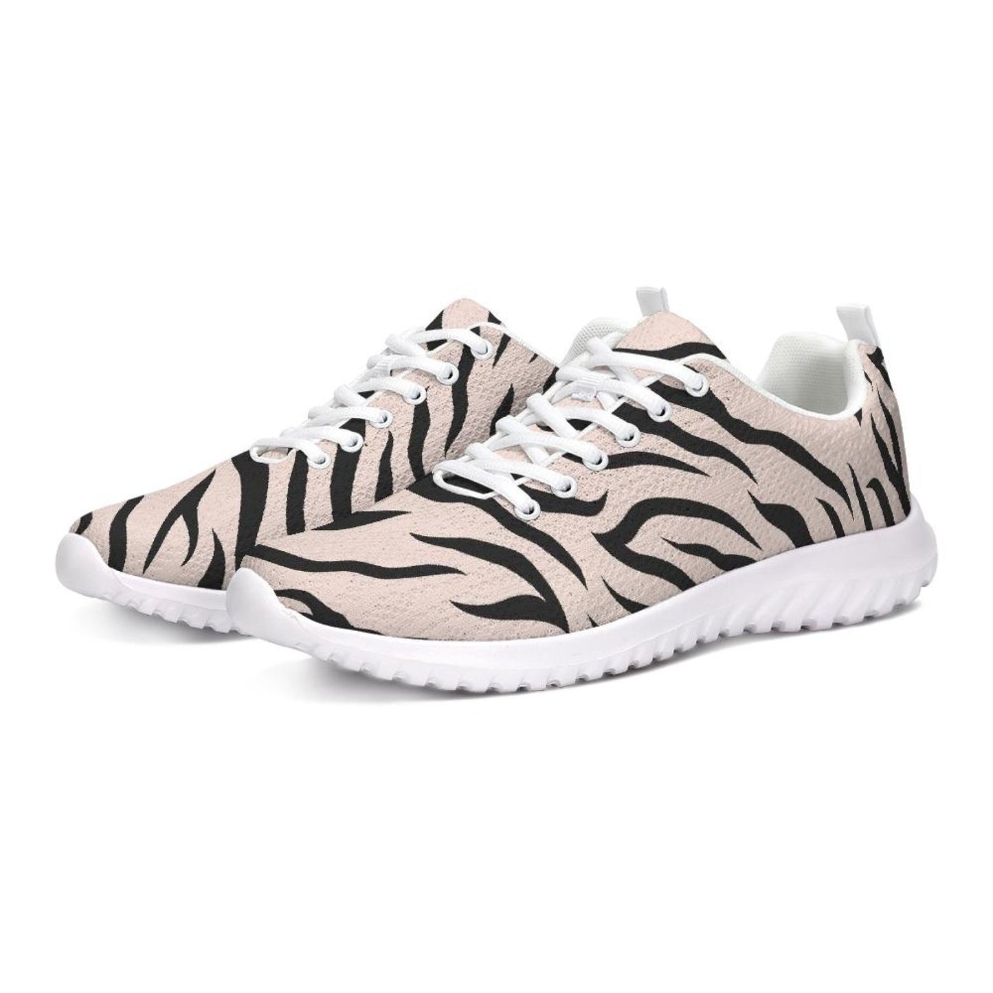 Damessneakers - Roze en zwarte canvas sportschoenen met zebrastrepen /