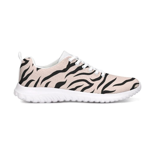 Damessneakers - Roze en zwarte canvas sportschoenen met zebrastrepen /