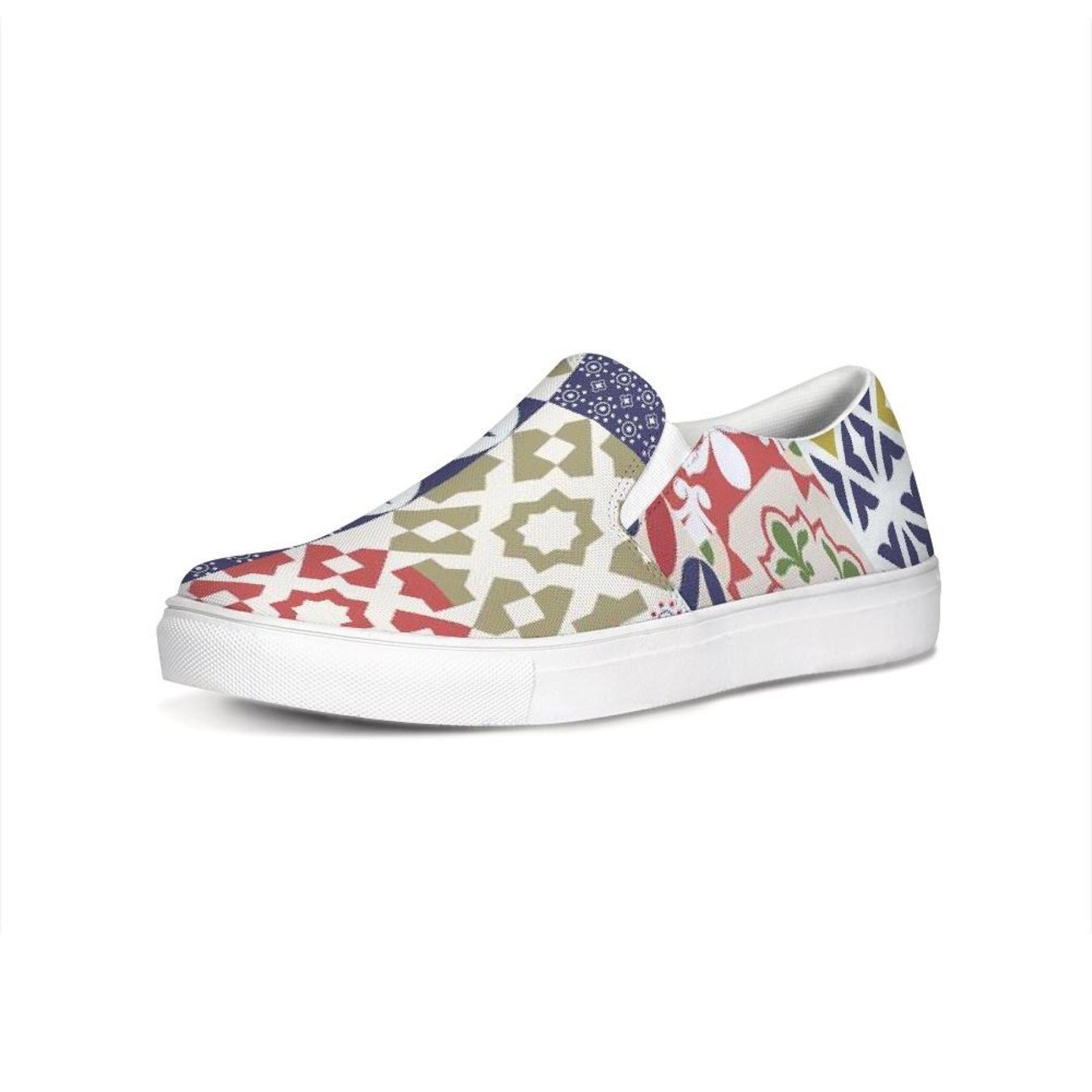 Damen-Sneakers, mehrfarbige Slip-on-Schuhe aus Canvas mit Patch-Design