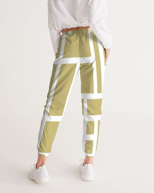 Womens Track Pants - Beige And White Block Grid Sports Pants