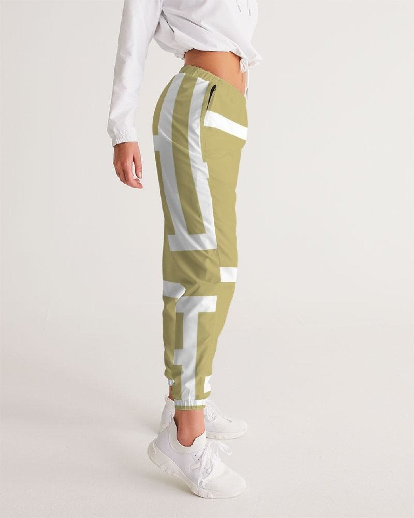 Womens Track Pants - Beige And White Block Grid Sports Pants