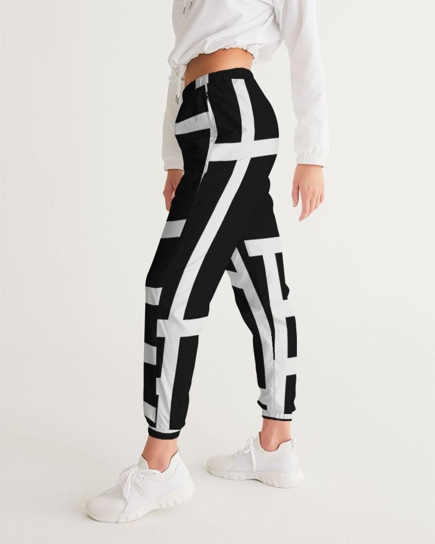 Womens Track Pants - Black And White Block Grid Sports Pants