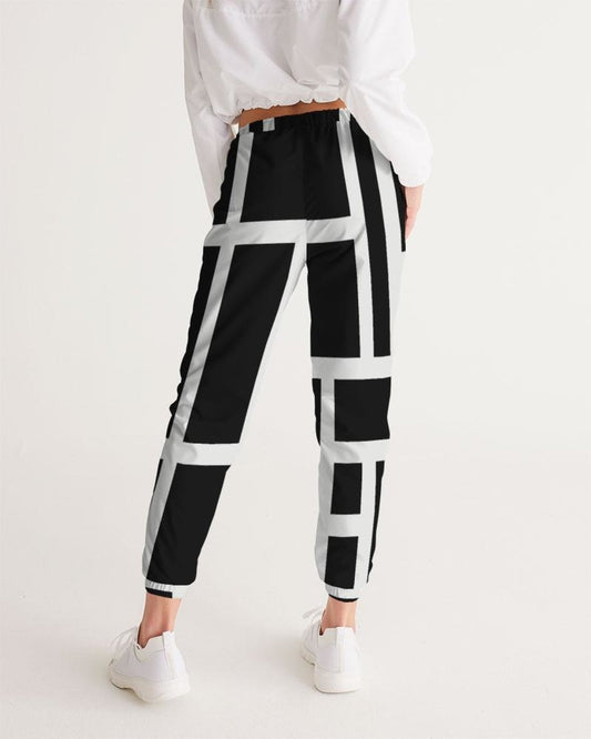 Womens Track Pants - Black And White Block Grid Sports Pants