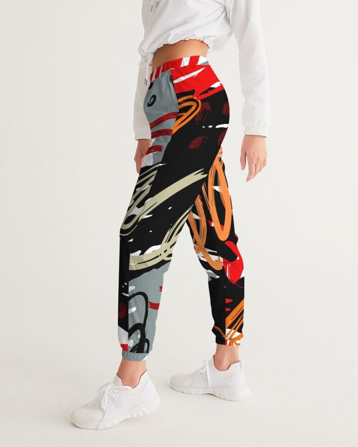 Womens Track Pants - Red Multicolor Graphic Sports Track Pants