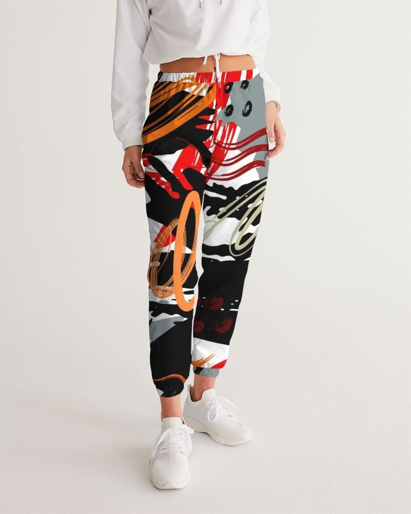 Womens Track Pants - Red Multicolor Graphic Sports Track Pants